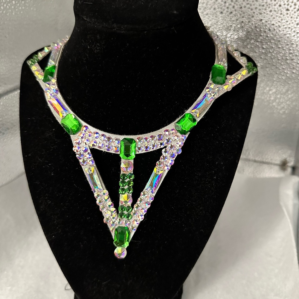 Ballroom competition ,Elegant Green and Silver Ballroom Dance Necklace